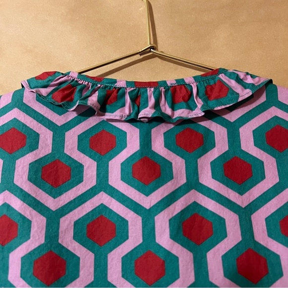 Weekend MaxMara Curvato Geometric Print Ruffle Shirt Dress Button Front Size 10 - Picture 13 of 13